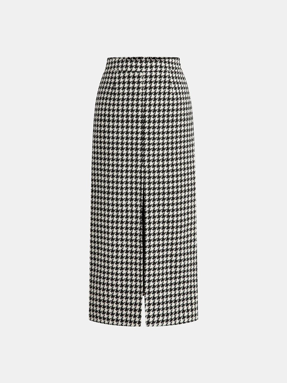 COMMENSE Houndstooth Tweed Midi Skirt